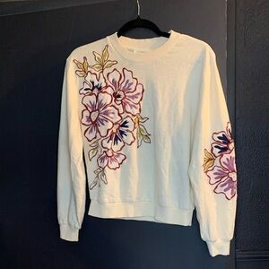 Anthropologie Cream Applique Sweatshirt